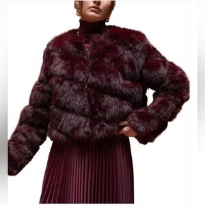NWT Cropped Bordeaux/Burgundy Faux Fur Coat Size: M/L